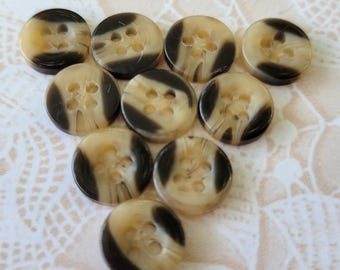 10 Small Brown & Tan Striped Vintage 4 Hole Buttons 3/8 Inch 10mm