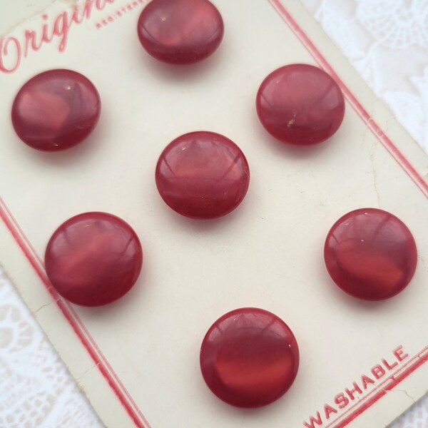 7 Red Vintage Shank Buttons 9/16 Inch 14mm Originales Button Card