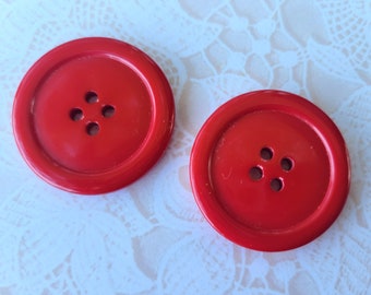 2 Big Red 4 Hole Buttons 1 1/16 Inch 28mm