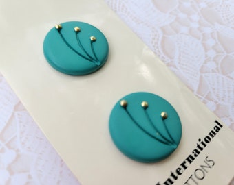 2 Turquoise Beaded Vintage Buttons 3/4 Inch 20mm JHB International Button Card
