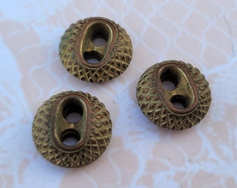 3 Small Bronze Metal Vintage Buttons 1/2 Inch 13mm