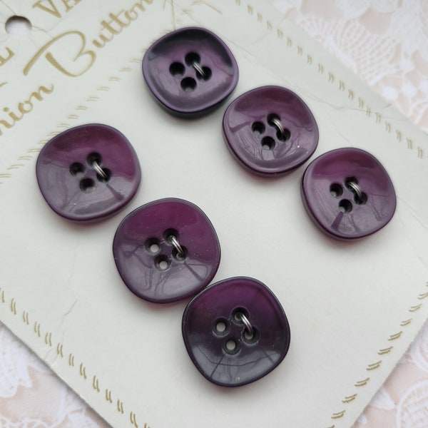 6 Dark Purple Vintage 4 Hole Buttons 3/4 Inch 19mm Fashion Button Card