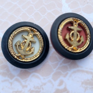 2 Vintage Anchor Buttons 3/4 Inch Red Gold Black