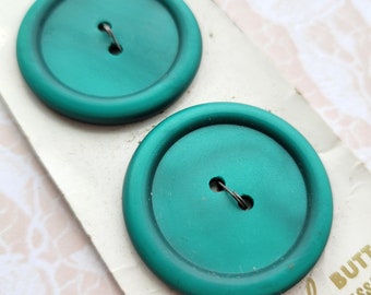 2 BIG Green Vintage Buttons 1 5/16 Inch 32mm Imperial Button Card