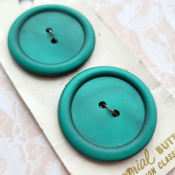 2 BIG Green Vintage Buttons 1 5/16 Inch 32mm Imperial Button Card