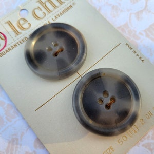 2 BIG Gray 4 Hole Vintage Buttons 1 1/8 Inch 30mm Le Chic Button Card image 3