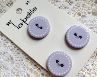 3 Lavender & White Dot Buttons 3/4 Inch 19mm La Petite