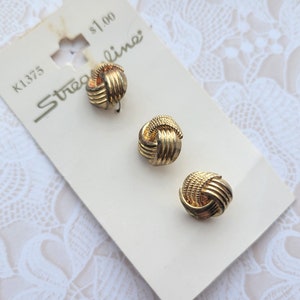 3 Gold Knot Vintage Buttons 1/2 Inch 13mm Streamline Button Card