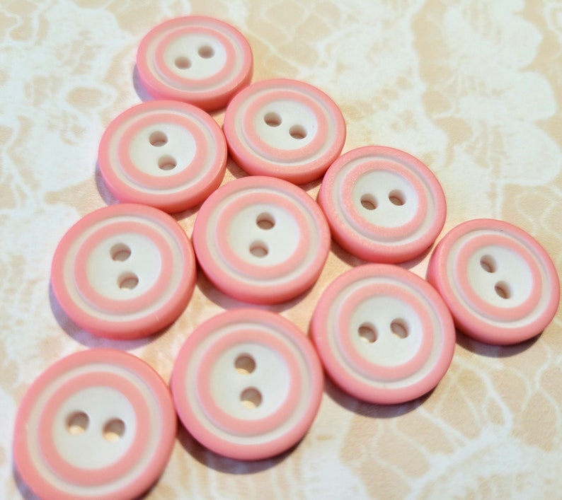 10 Pink & White Vintage Buttons 9/16 Inch 2 Hole Sew Thru Buttons image 2