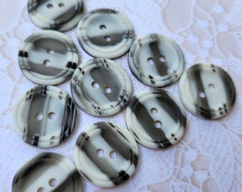 10 Gray & White Striped Buttons 3/4 Inch 19mm
