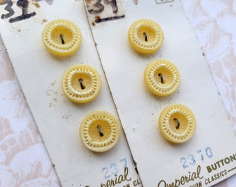 6 Fancy Yellow Vintage Buttons 9/16 Inch 15mm Imperial Button Cards