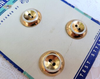 3 Vintage Gold & White Buttons - 3/4 Inch (19mm)