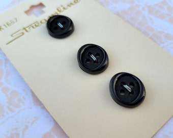 3 Oval Black Vintage Buttons 3/8 by 1/2 Inch Streamline Button Card