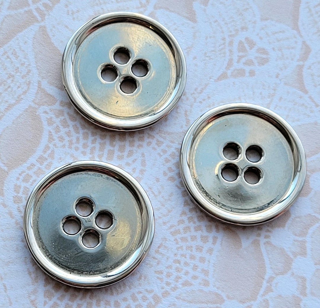 3 Silver 4 Hole Buttons Vintage 3/4 Inch 19mm - Etsy