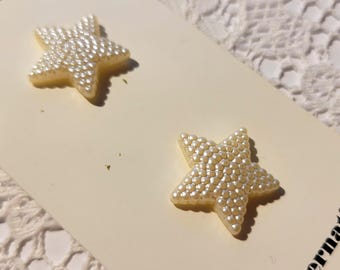 2 Off White Beaded Star Buttons 3/4 Inch 18mm JHB International Novelty Buttons