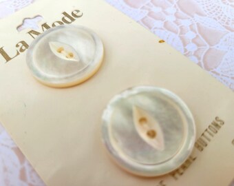 2 Vintage White Pearl Cat Eye Buttons - 7/8 Inch (22mm)