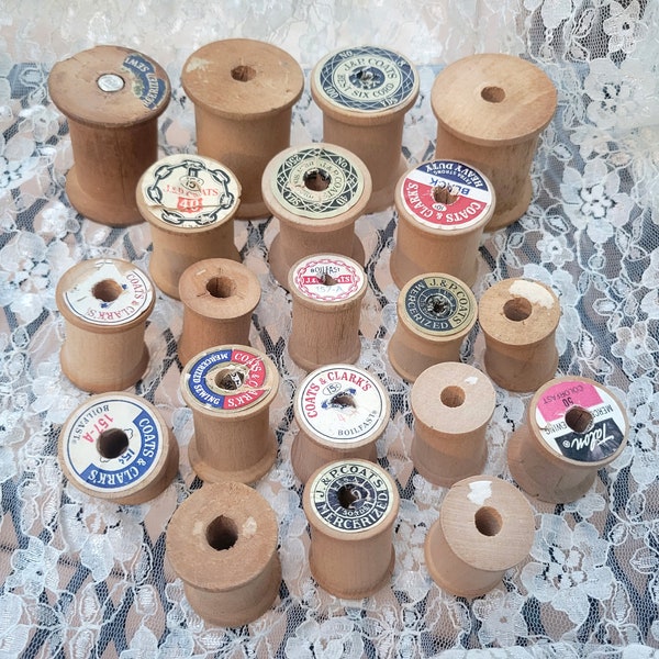 20 Vintage Wooden Spools Various Sizes