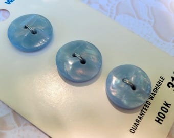 3 Medium Blue Shiny Buttons 5/8 Inch 15mm Le Bouton