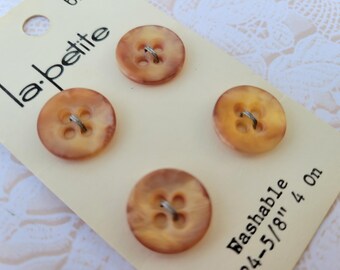 4 Tan 4 Hole Vintage Buttons 5/8 Inch 15mm La Petite Button Card