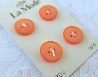 4 Orange 4 Hole Vintage Buttons 5/8 Inch 15mm La Mode