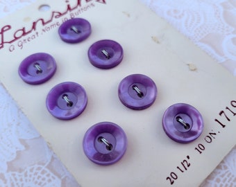 7 Purple Vintage Buttons 1/2 Inch 12mm Lansing Button Card