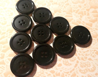 10 Black Vintage 4 Hole Buttons Coat Buttons 13/16 Inch