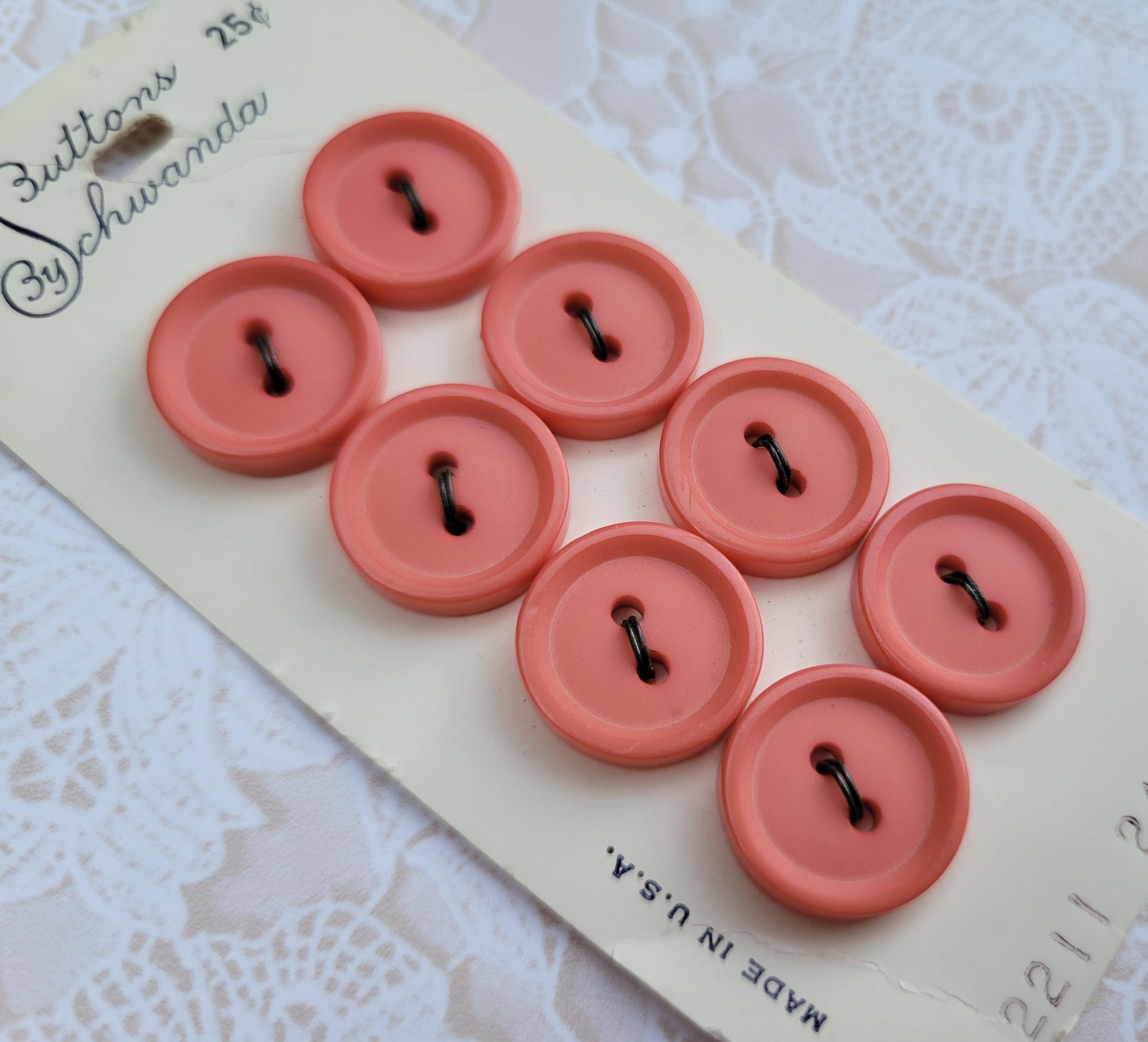 8 Coral Pink Vintage Buttons 9/16 Inch 15mm Buttons by Schwanda