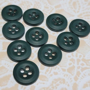 10 Hunter Green Vintage Buttons 4 Hole Sew Thru 1/2 Inch