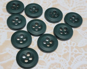 10 Hunter Green Vintage Buttons 4 Hole Sew Thru 1/2 Inch