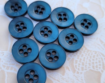 10 Navy Blue 4 Hole Vintage Buttons 7/16 Inch 12mm