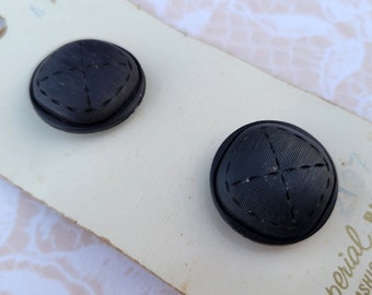 2 Black Vintage Shank Buttons Stitched Look 3/4 Inch 20mm Imperial Button Card