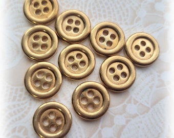 10 Gold Metal Vintage Buttons 4 Hole 1/2 Inch