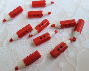 Little Red Pencil Buttons Vintage 3/4 Inch 17mm Novelty Buttons