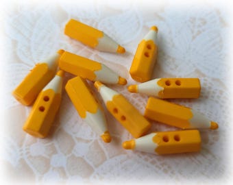 Little Yellow Pencil Buttons Vintage 3/4 Inch 17mm Novelty Buttons