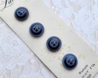 4 Medium Blue Vintage 4 Hole Buttons 9/16 Inch 14mm Lansing Button Card