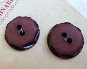 2 Burgundy-ish Brown Vintage Buttons 7/8 Inch (22mm) Le Chic Button Card