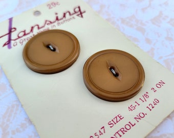 2 Medium Brown Vintage Buttons 1 1/8 Inch 28mm Lansing Button Card