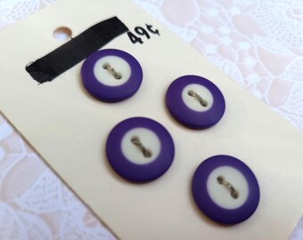 4 Purple & White Vintage Buttons 9/16 Inch 15mm