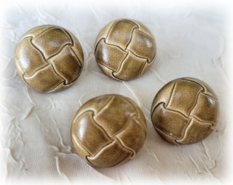4 Light Olive Green Basketweave Design Vintage Shank Buttons 7/8 Inch