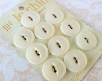 10 White Cat Eye Vintage Buttons 3/4 Inch 19mm Le Chic Button Card