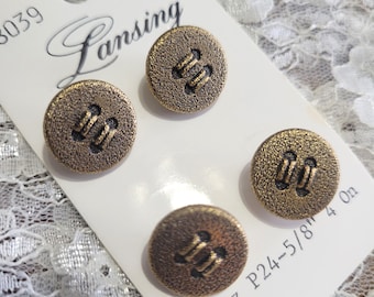 Bronze Metal Buttons: 4 Vintage Lansing 4-Hole Buttons (5/8 Inch)