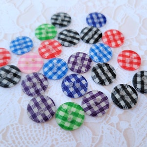 23 Gingham Buttons Red Black Blue Purple Green Pink 7/16 Inch 12mm image 1