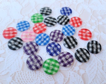 23 Gingham Buttons Red Black Blue Purple Green Pink 7/16 Inch 12mm