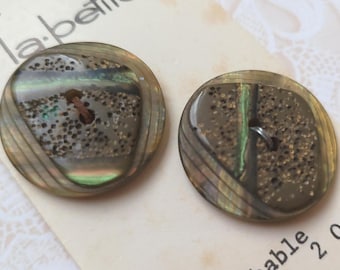 2 Unique Green Vintage Buttons 1 Inch 24mm La Petite