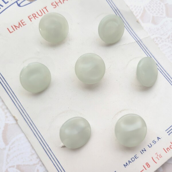 7 Lime Fruit Shade Vintage Buttons Very Pale Green 7/16 Inch 12mm