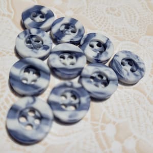 10 Blue & White Striped Buttons 7/16 Inch 4 Hole Sew Thru Buttons