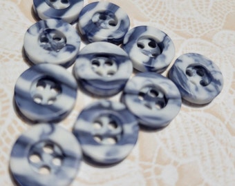 10 Blue & White Striped Buttons 7/16 Inch 4 Hole Sew Thru Buttons