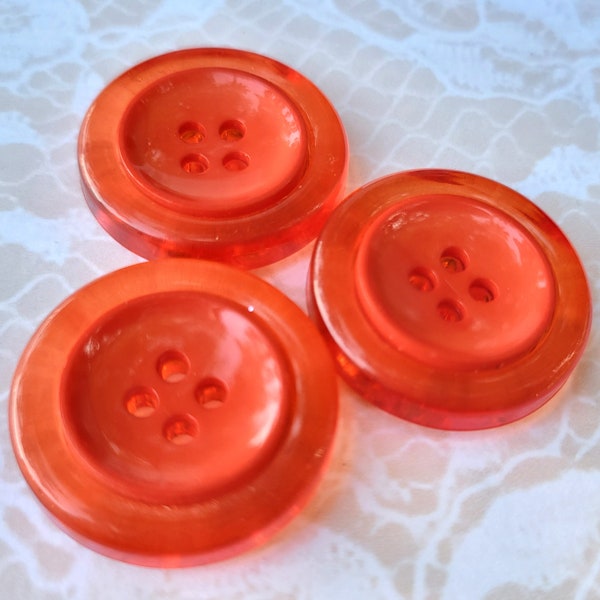 3 BIG Chunky Orange Buttons 1 Inch 4 Hole Buttons