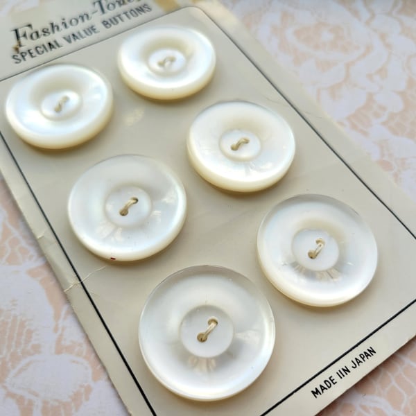 6 BIG White Vintage Buttons 1 1/8 Inch 28mm Made in Japan