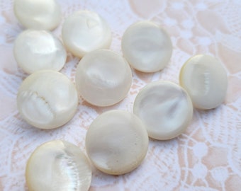10 White Pearl Vintage Shank Buttons 9/16 Inch Metal Shank